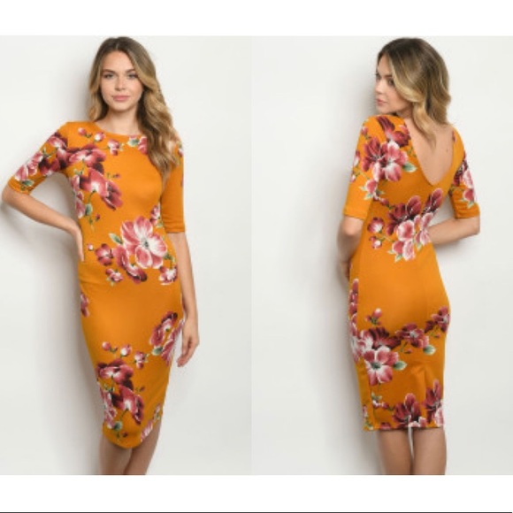 Dresses & Skirts - Floral Dress in mustard NWT